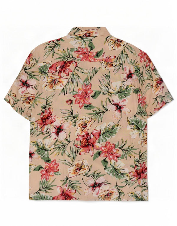 Cămașă vintage pentru bărbați cu mânecă scurtă, mare, bej, florală, hawaiană