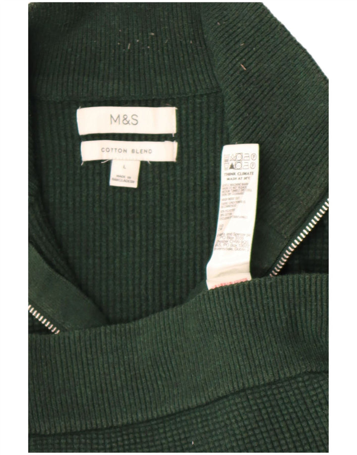 Pulover pentru bărbați Marks & Spencer, cu fermoar și gât, din poliester verde mare