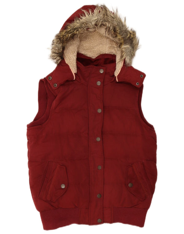 FAT FACE Gilet căptușit cu glugă supradimensionat pentru femei UK 10 Small Maroon Poliester