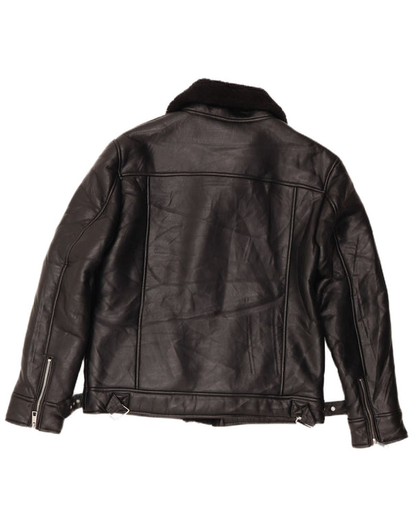 Jachetă pentru femei Sherpa Biker Zara UK 14 Poliester mediu negru