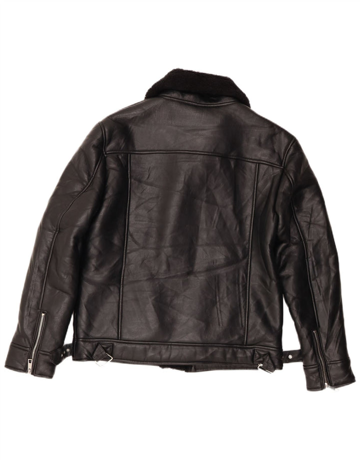 Jachetă pentru femei Sherpa Biker Zara UK 14 Poliester mediu negru