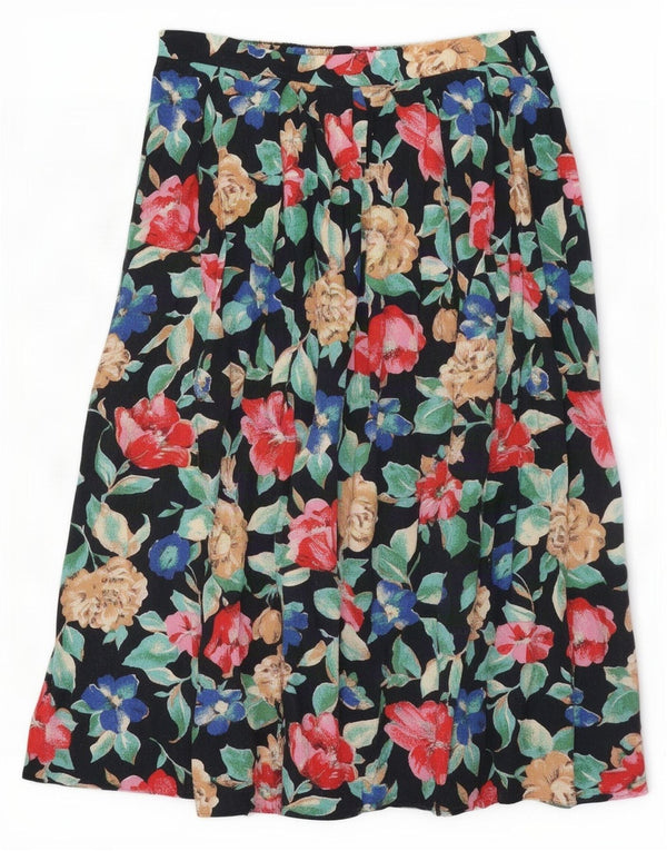 Fusta plisată vintage pentru femei W32, mare, neagră, florală