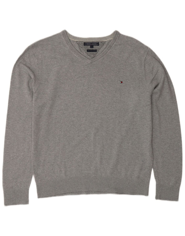 Pulover pentru bărbați Tommy Hilfiger, cu decolteu în V, mare, gri, bumbac