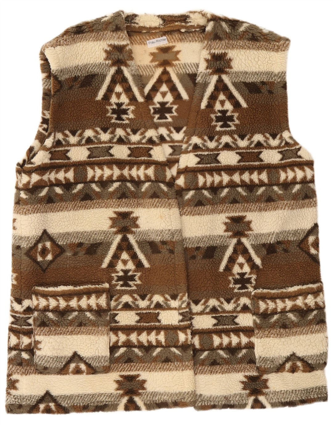 Gilet din lână Vintage pentru femei UK 20 2XL Maro Geometric Aztec