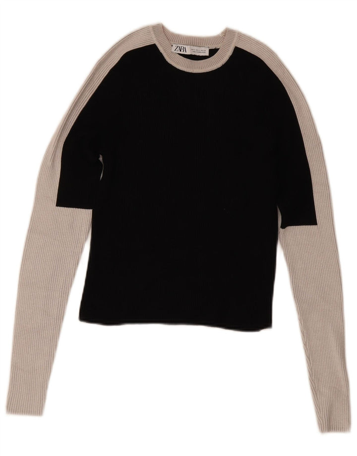 Bluză scurtă cu mânecă lungă pentru femei Zara UK 12 Medium Black Colorblock