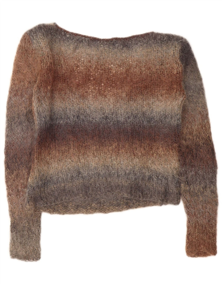 Pulover vintage pentru femei cu decolteu în V UK 14 Medium, multicolore, cu dungi