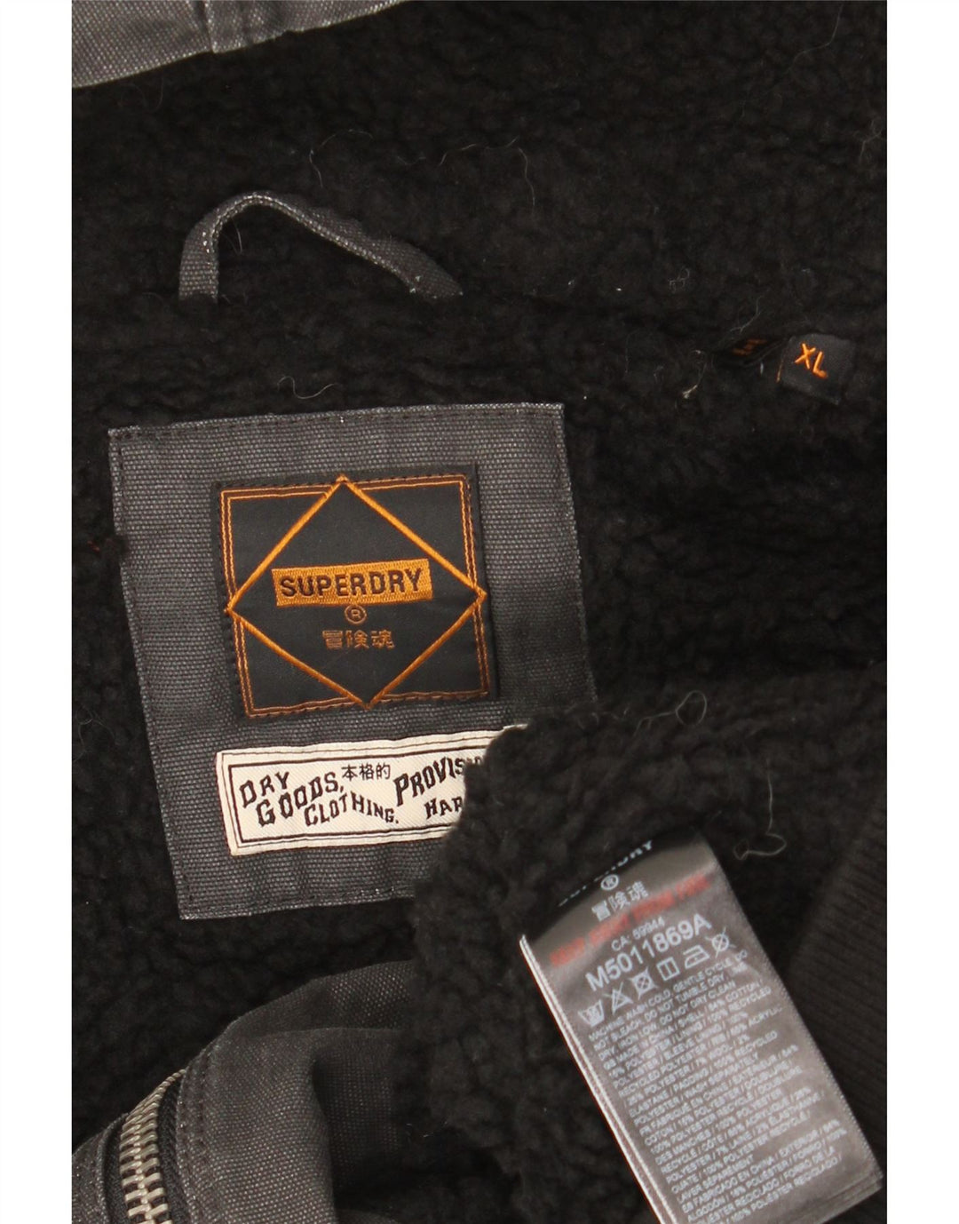 SUPERDRY Jachetă Sherpa cu glugă pentru bărbați UK 42 XL bumbac gri