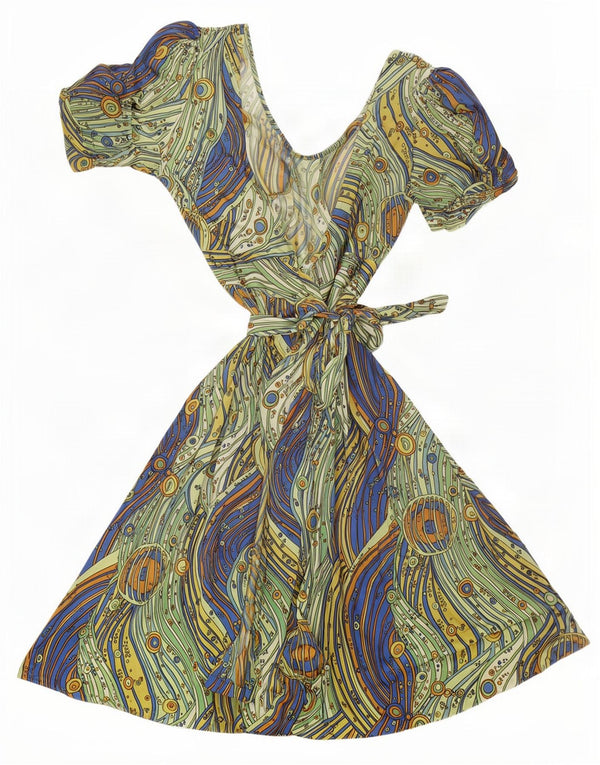 Rochie de damă Vintage Wrap IT 48 XL, cu dungi multicolore