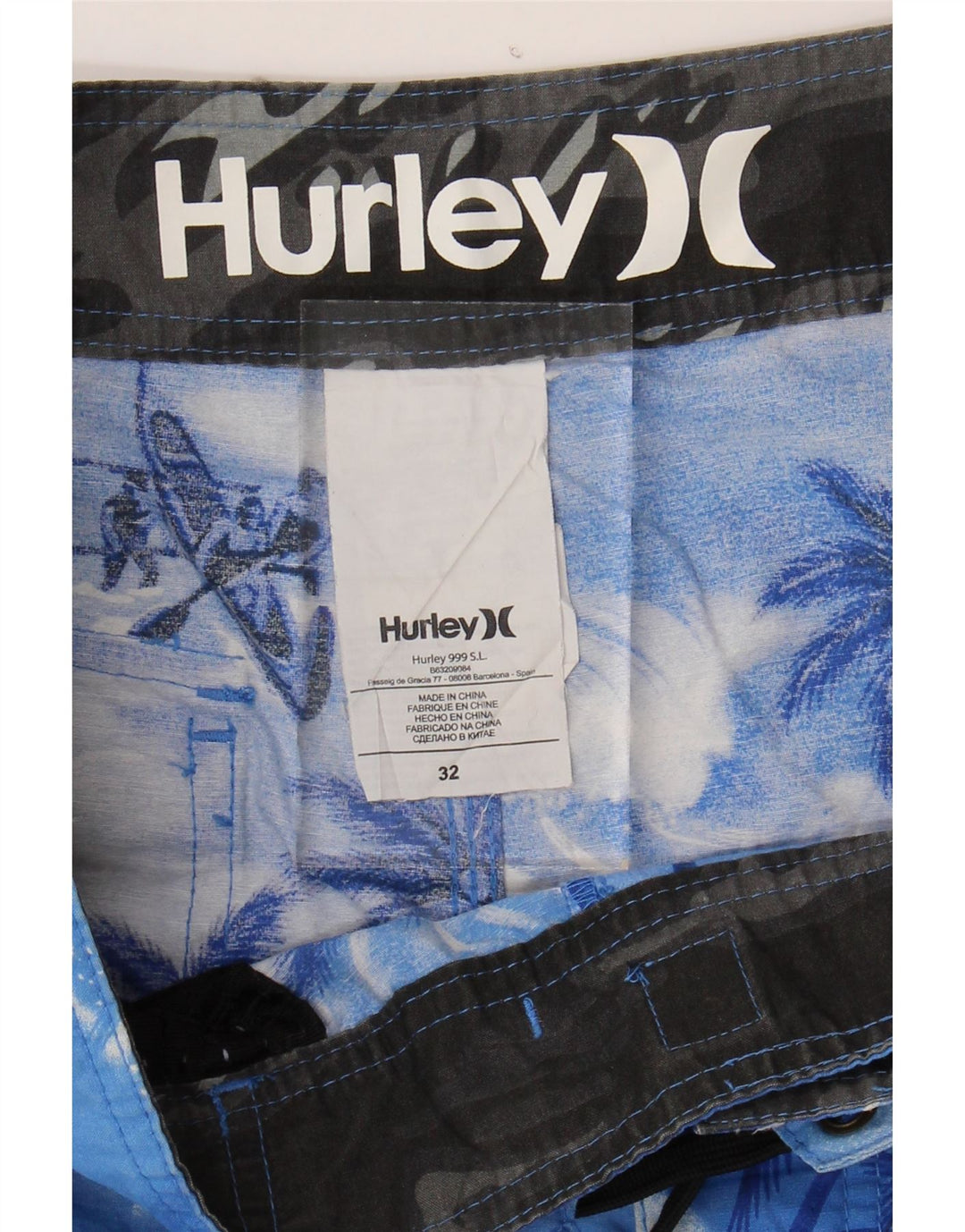 HURLEY Mens Swimming Shorts Medium Blue Cotton Hawaiian Vintage Hurley and Second-Hand Hurley from Messina Hembry 