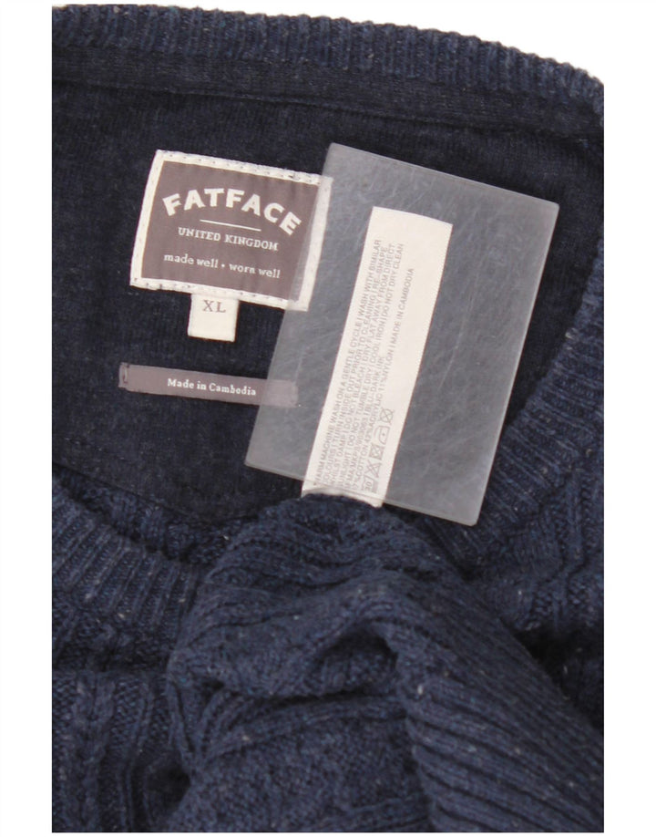 FAT FACE Pulover pentru bărbați cu gât de barcă, XL, bumbac cu pete, albastru marine