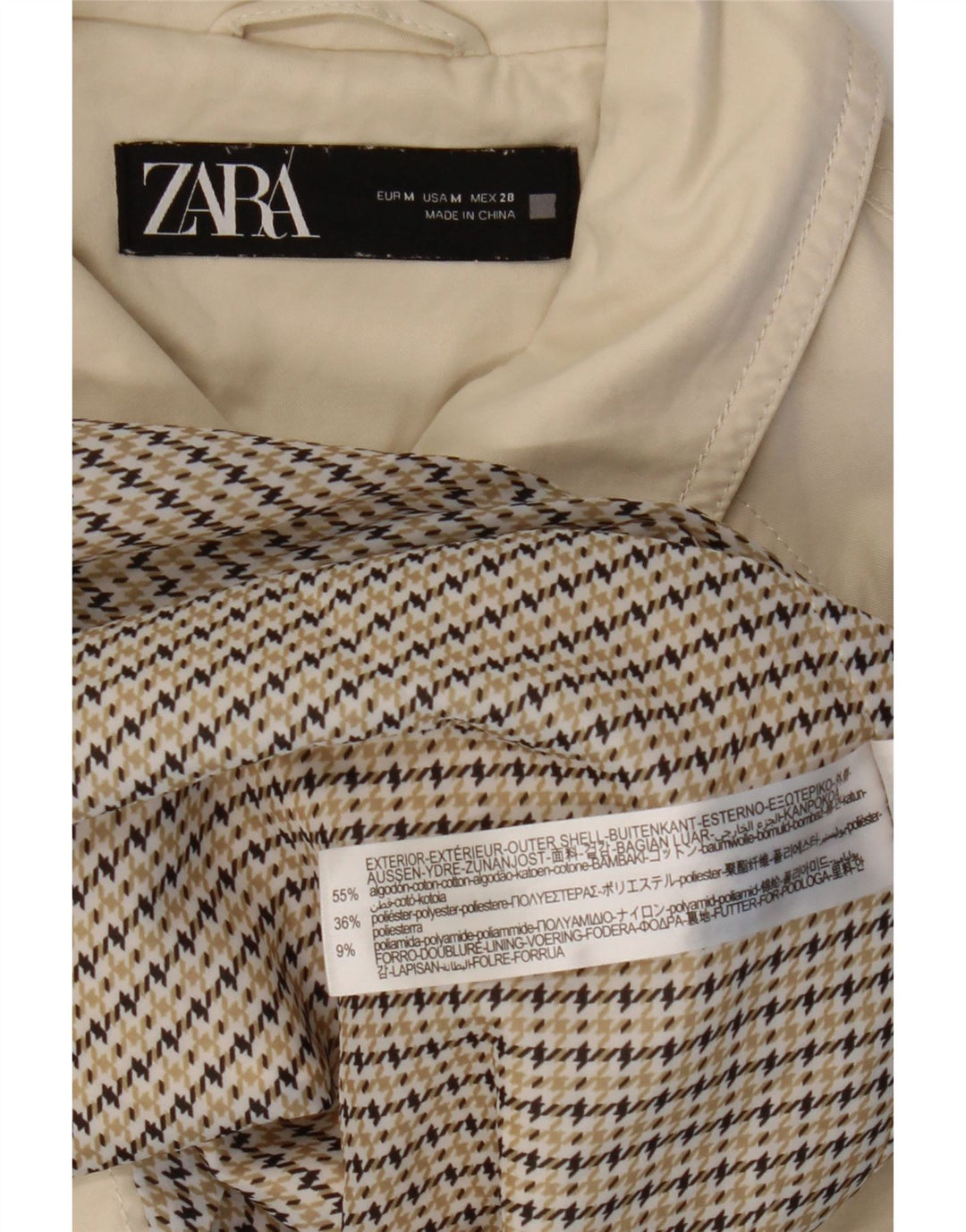 Trenci pentru femei Zara UK 14 Bumbac Bej Mediu