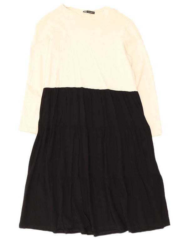 Rochie A-Line cu mânecă lungă pentru femei Zara UK 12 Medium White Colorblock