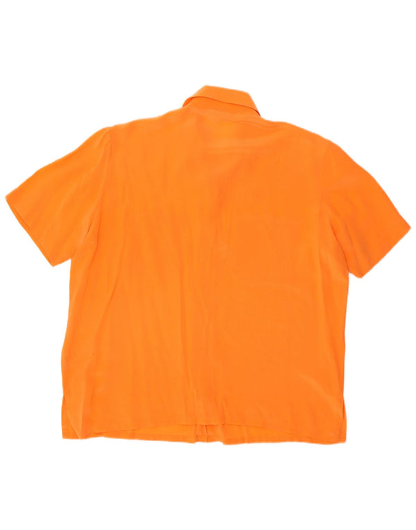 Vintage Womens Oversized Short Sleeve Shirt Blouse UK 14 Medium Orange Silk
