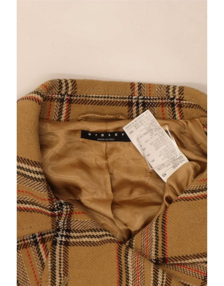 Jachetă blazer pentru femei Sisley, cu 4 nasturi, IT 40 mic, bej, cu carouri acrilice