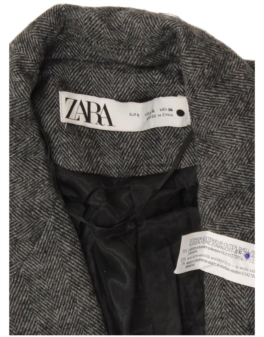 Sacou blazer pentru femei Zara, cu 1 nasture, UK 10, gri, poliester, în schemă