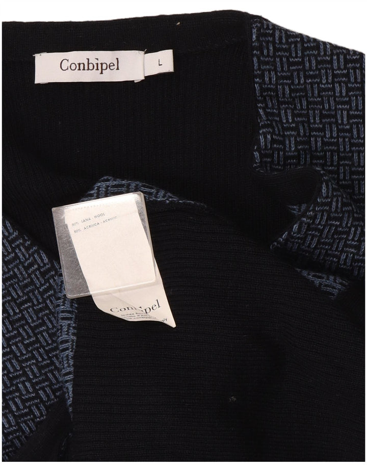 Gilet Bărbați Conbipel tricot mare, lână geometrică bleumarin
