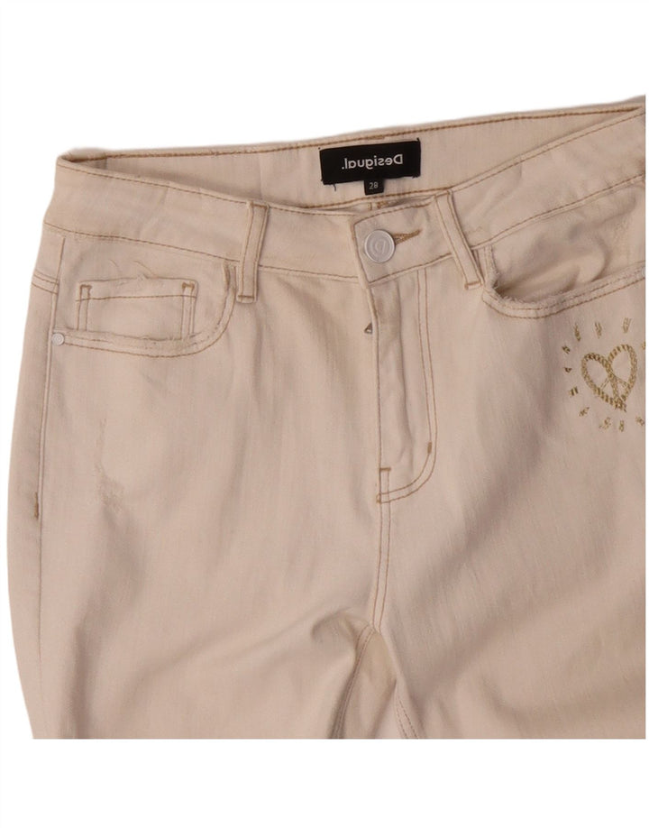 Blugi slim pentru femei DESIGUAL W28 L27 bumbac alb