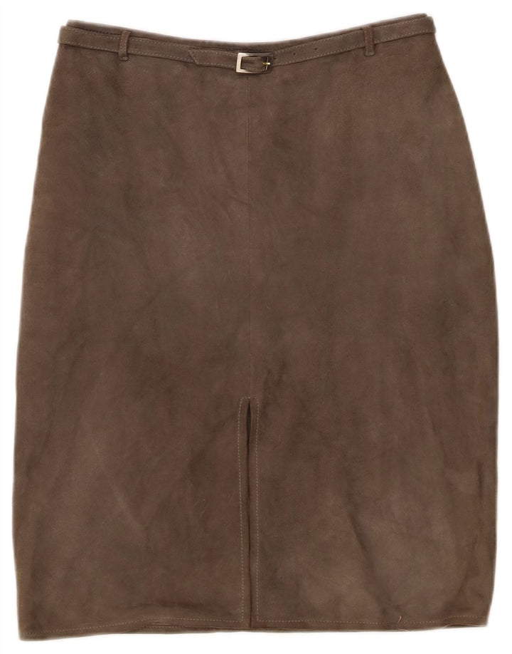 Fusta de damă vintage din piele intoarsa IT 44 Medium W26 Kaki piele