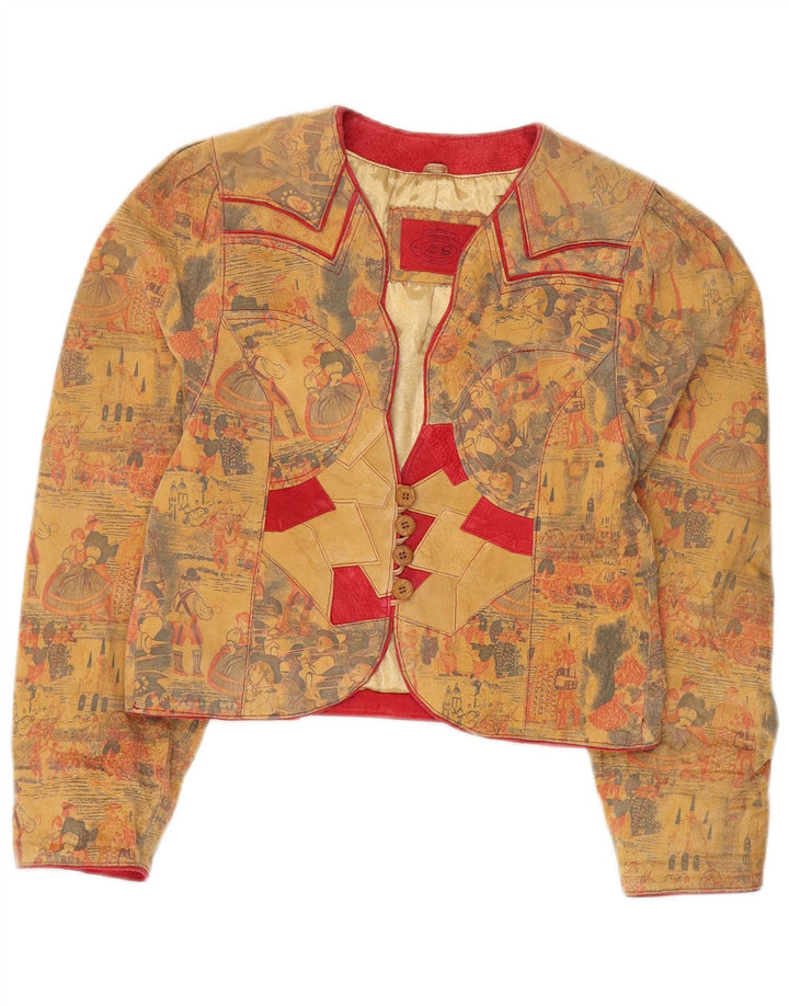 Jachetă vintage pentru femei Trachten cu 4 nasturi EU 36 Mic din piele bej