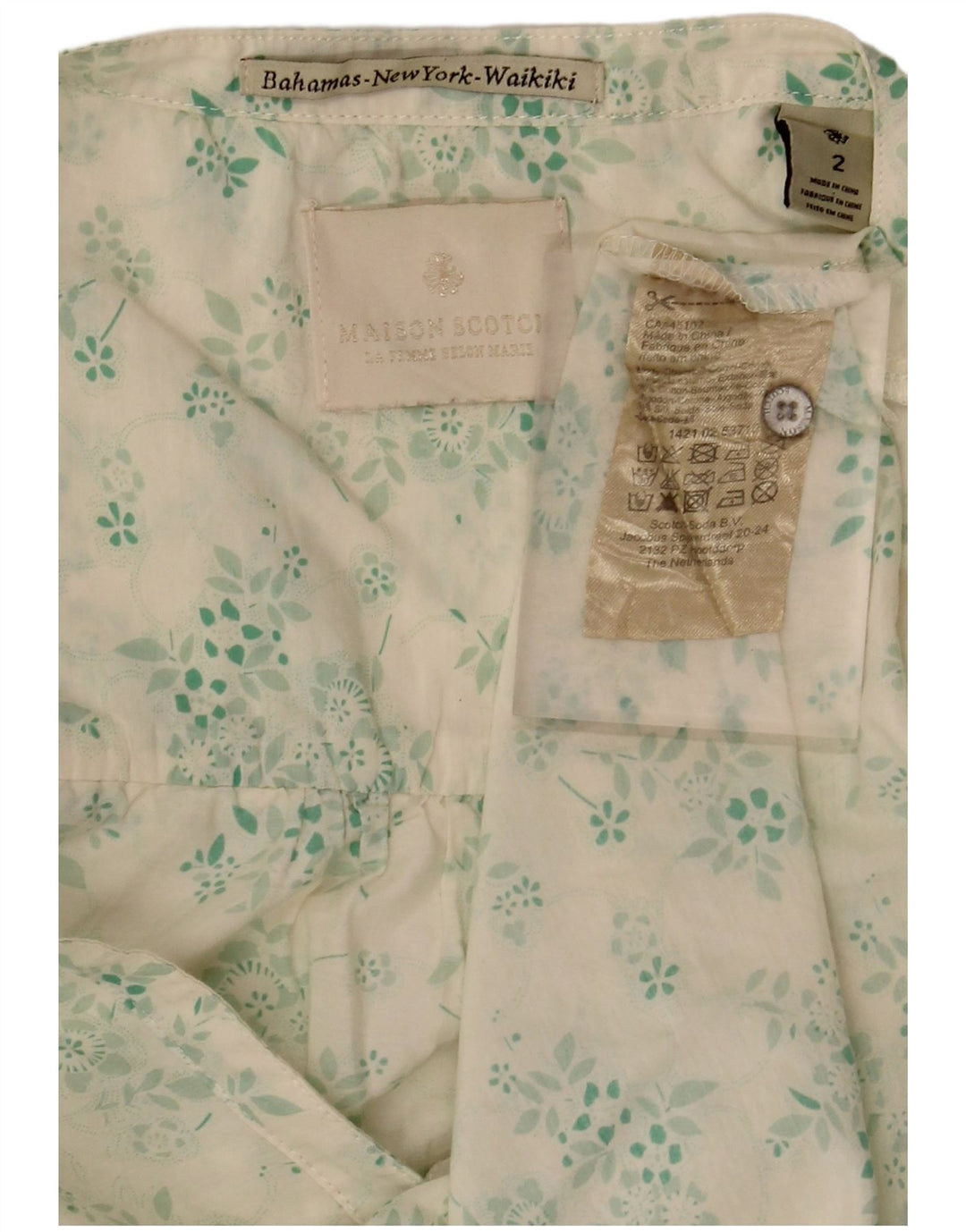 MAISON SCOTCH Bluză pentru femei supradimensionată cu mâneci 3/4 Top US 2 XS Verde Floral