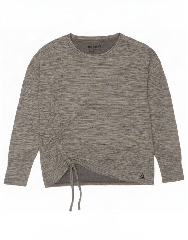 Top supradimensionat pentru femei Reebok cu mânecă lungă UK 10, mic, gri, poliester pătat