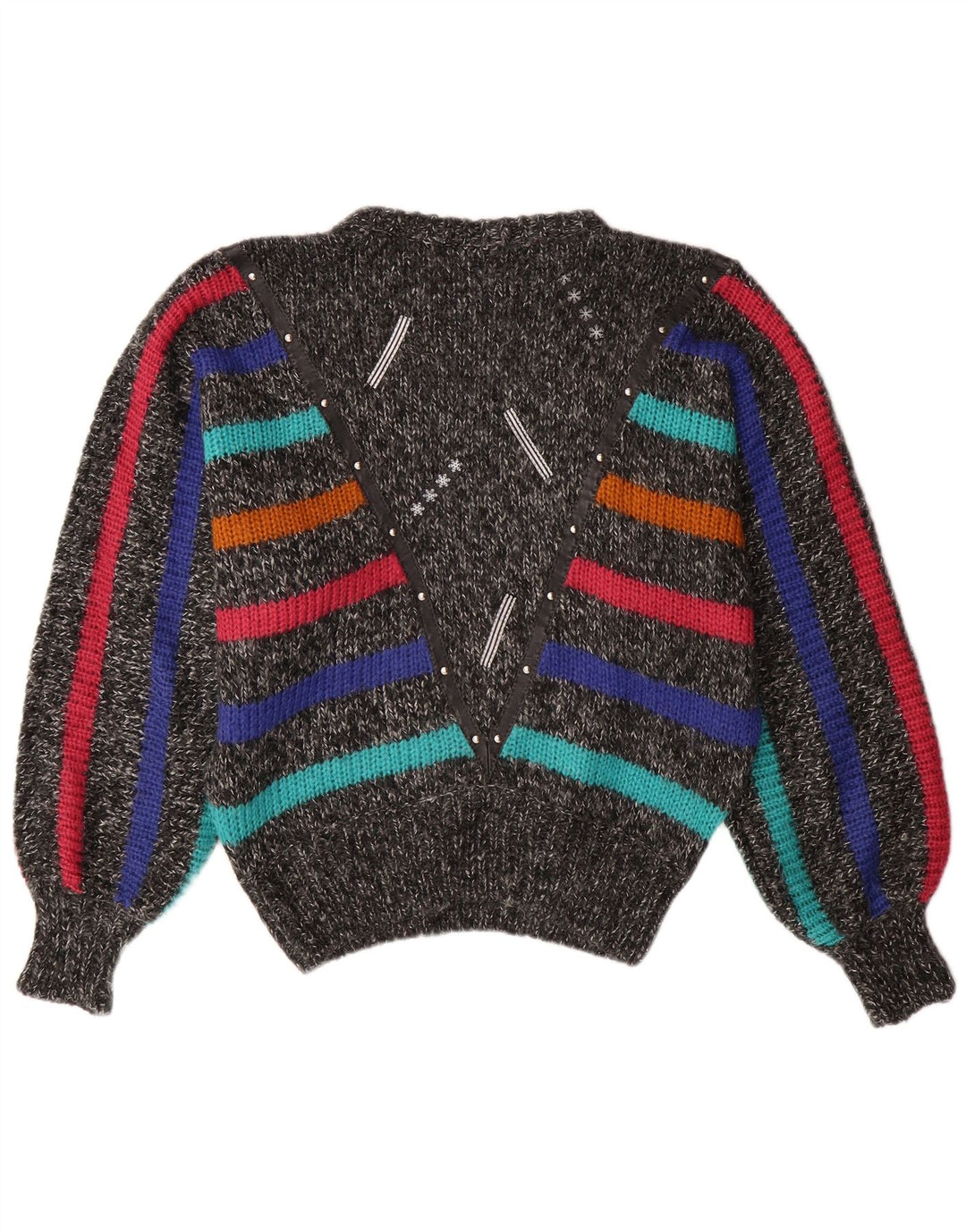 Pulover pentru femei VINTAGE cu gâtul rotund și liliac, UK 14, gri mediu, cu dungi