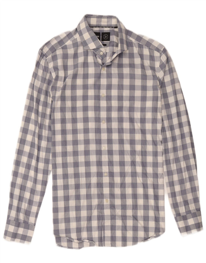 Cămașă pentru bărbați Hugo Boss Slim Fit Mărimea 15 1/2 Bumbac cu check albastru mediu