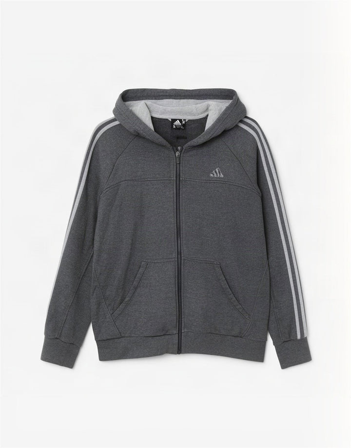 Pulover Adidas pentru bărbați, cu fermoar, bumbac, gri mediu
