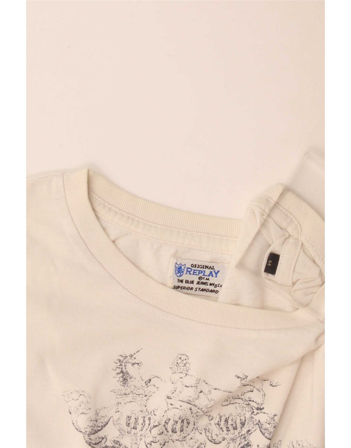 Replay Top grafic pentru femei cu mânecă lungă UK 14 Medium Off White