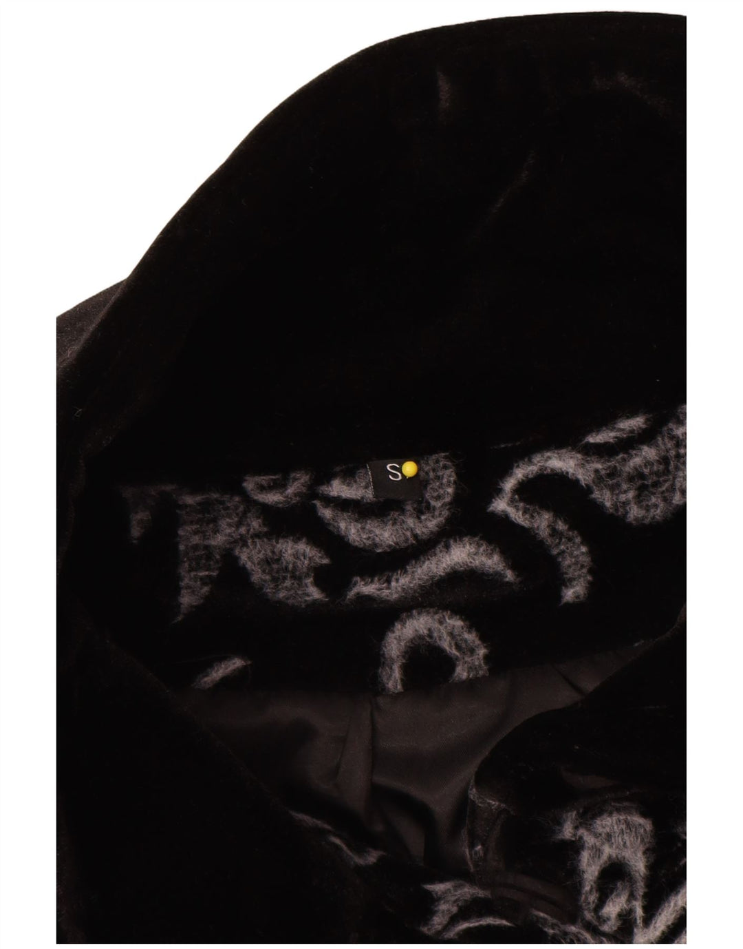 Pardesiu supradimensionat din velur vintage pentru femei UK 10 Small Black Paisley