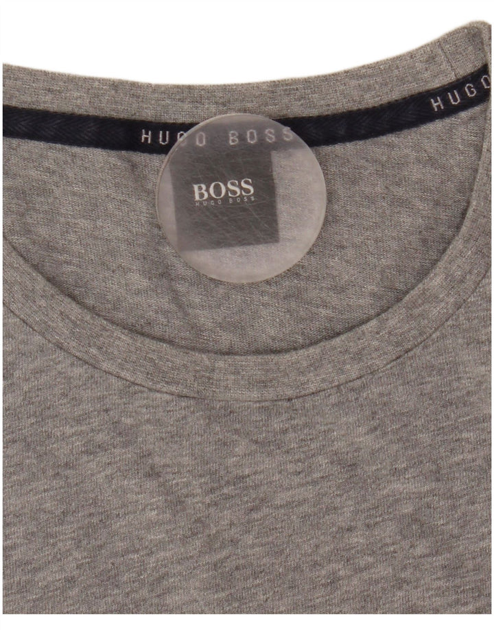 Top grafic pentru bărbați Hugo Boss cu mânecă lungă, gri mediu, bumbac cu pete