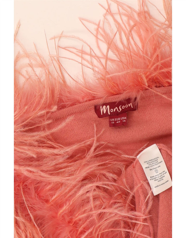 Pulover cardigan pentru femei Monsoon cu mâneci 3/4 UK 18 XL Lână roz