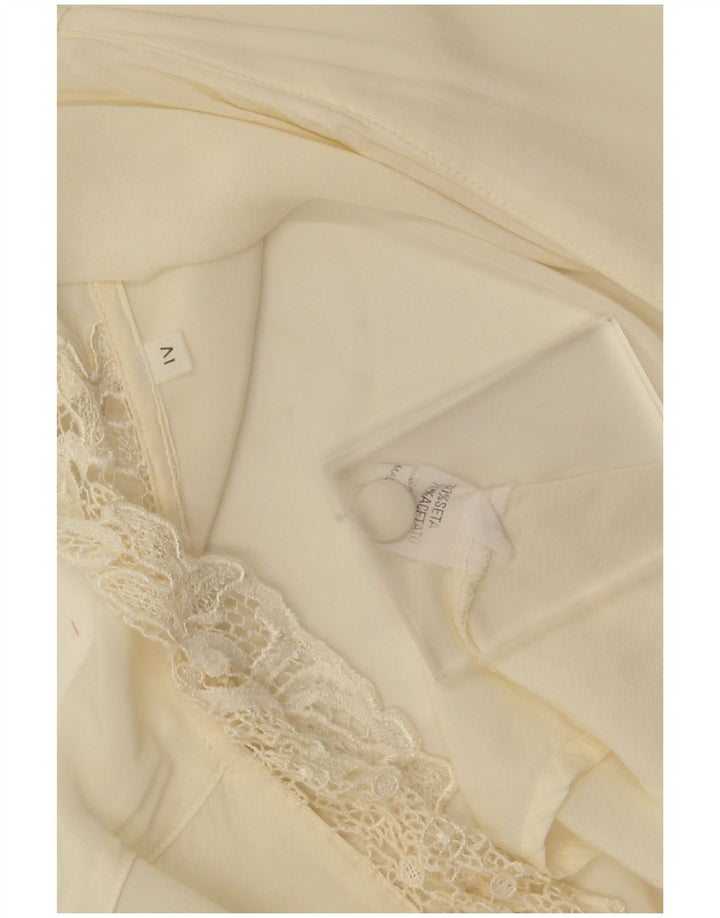 Bluză de cămașă vintage pentru femei UK 18 XL din mătase alb