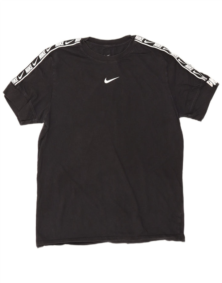 Tricou grafic NIKE pentru bărbați, cu croiala standard, top mediu din bumbac negru