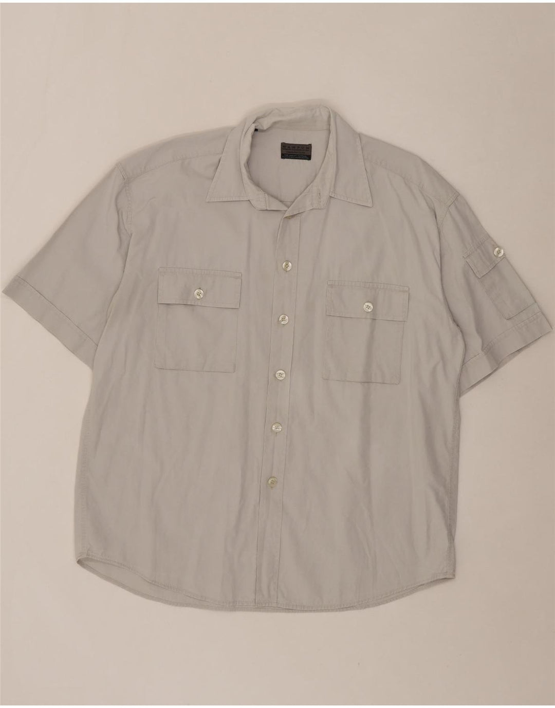 WAMPUM Mens Short Sleeve Shirt Large Grey Cotton Vintage Wampum and Second-Hand Wampum from Messina Hembry 