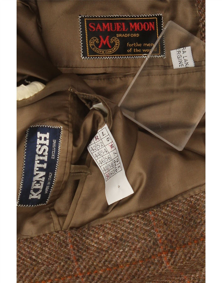 Jachetă vintage pentru bărbați, cu 2 nasturi, IT 50, lână mare cu carouri, maro