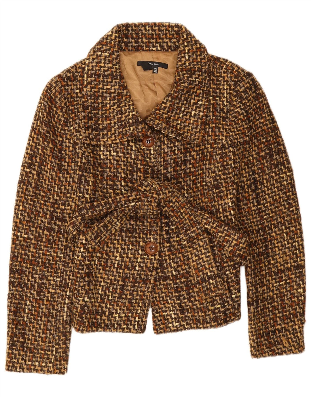 Sacou blazer pentru femei Zara cu 3 nasturi UK 18 XL maro chevron acrilic