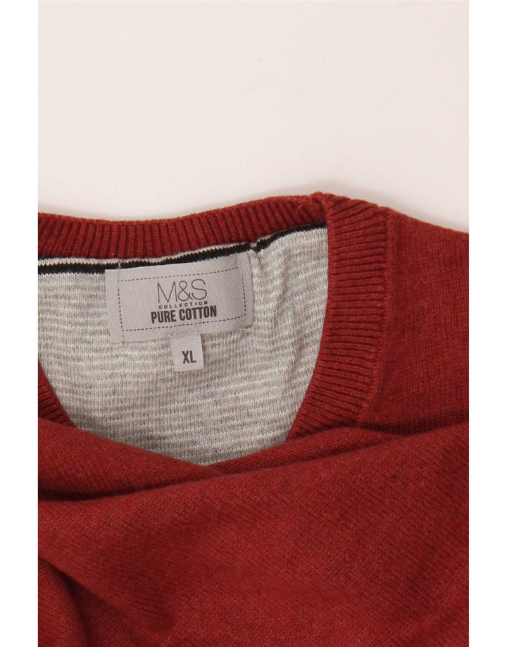 Pulover pentru bărbați Marks & Spencer cu gât roșu, XL, bumbac
