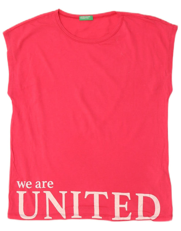 Tricou grafic Benetton pentru fete Top 13-14 ani 3XL bumbac roz