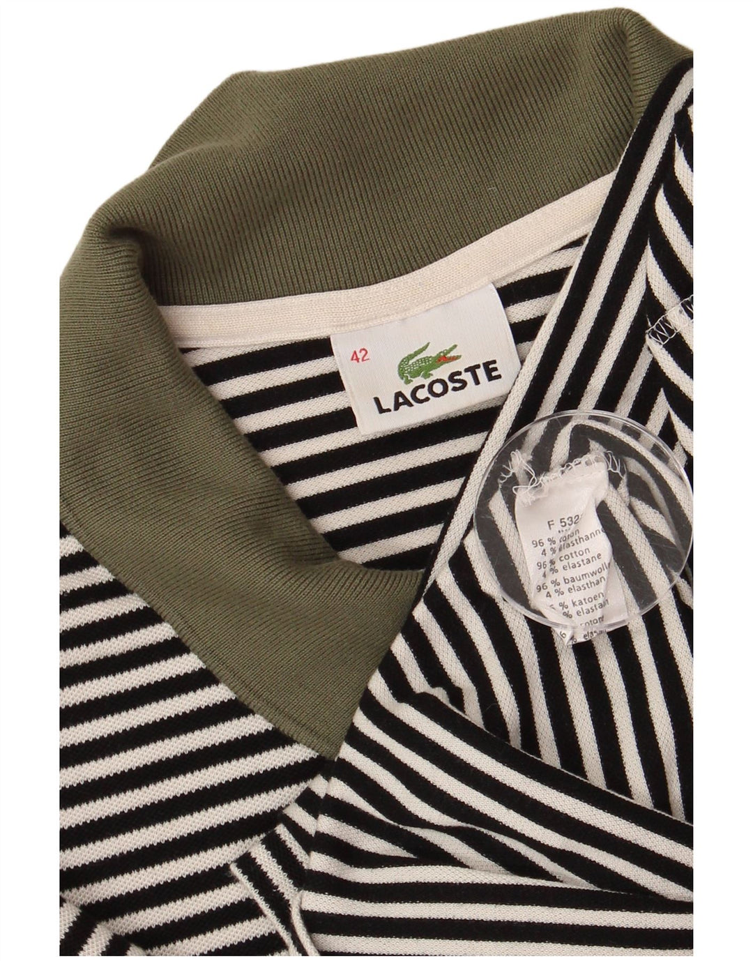 Tricou polo Lacoste pentru femei Mărimea 42, bumbac mare cu dungi negre