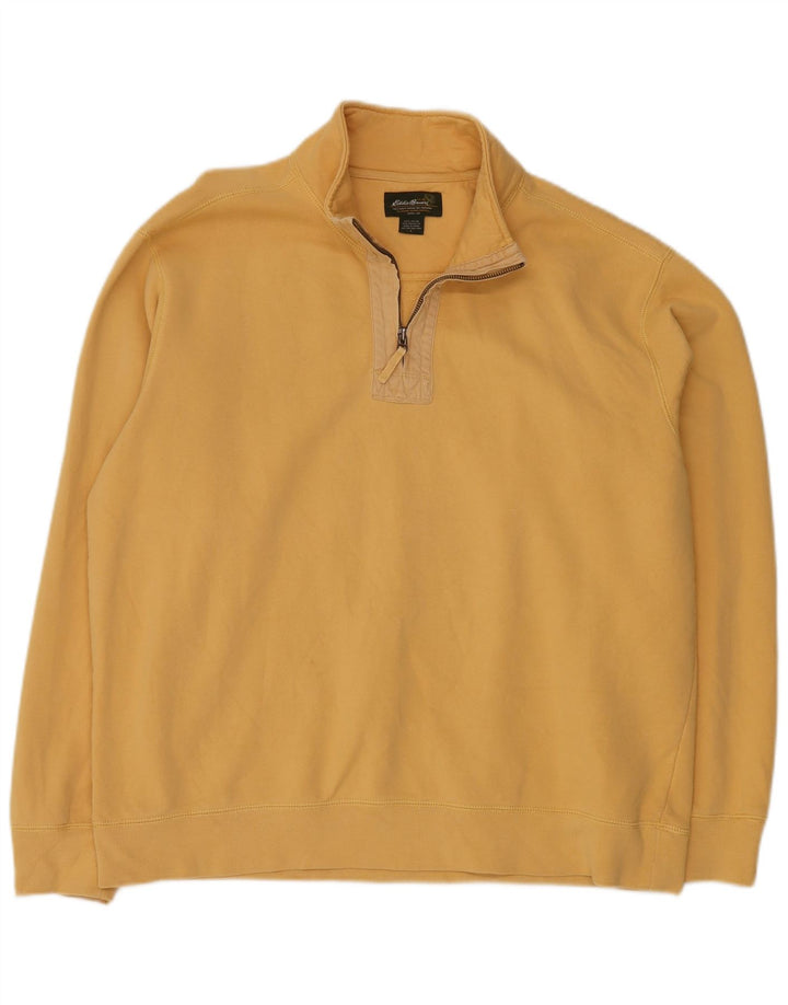 Hanorac pentru bărbați Eddie Bauer, cu fermoar, cu gât, din bumbac galben mare
