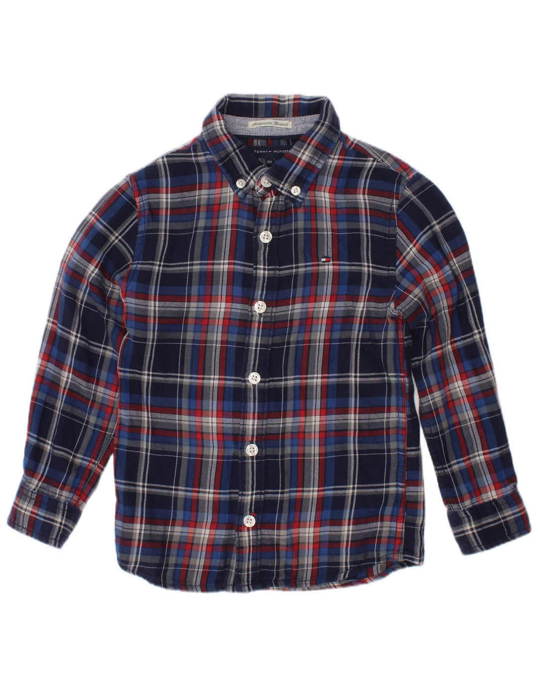Cămașă de flanel pentru băieți Tommy Hilfiger 3-4 ani, bumbac cu carouri bleumarin
