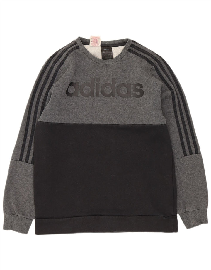 Pulover cu grafic pentru băieți Adidas 12-13 ani, bumbac color bloc, gri