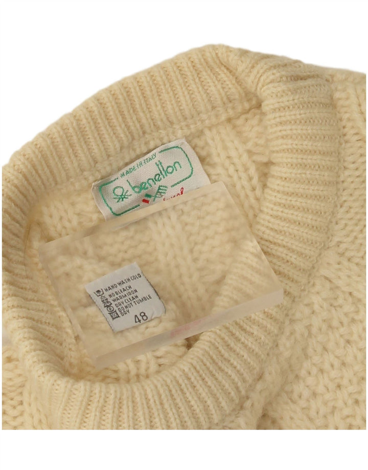 Pulover Benetton pentru bărbați cu gât roșu IT 48 Medium Beige Lână