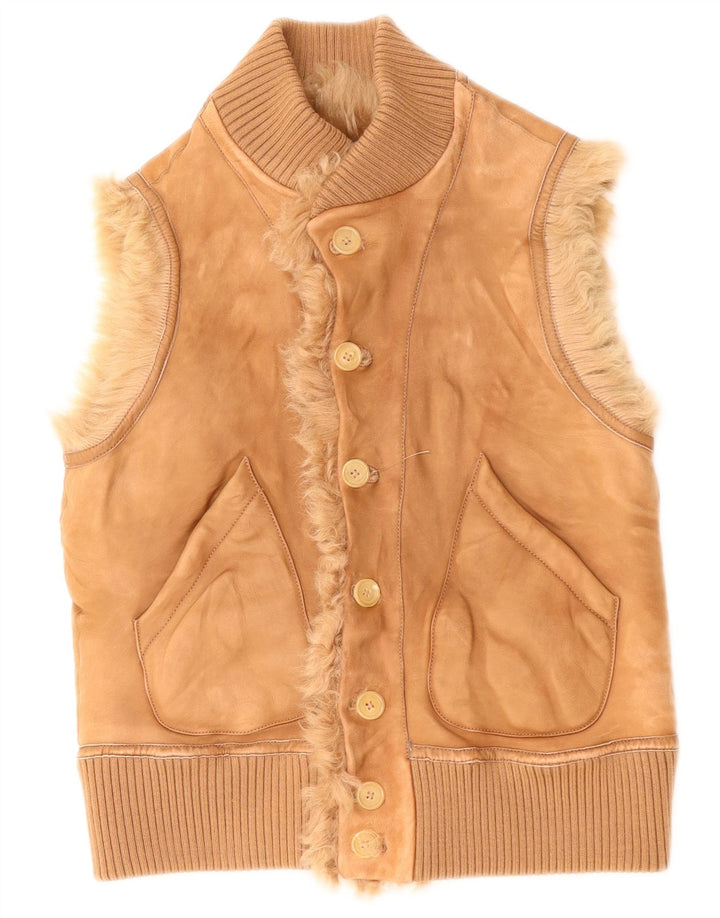Gilet vintage pentru femei din shearling UK 12 Medium Beige
