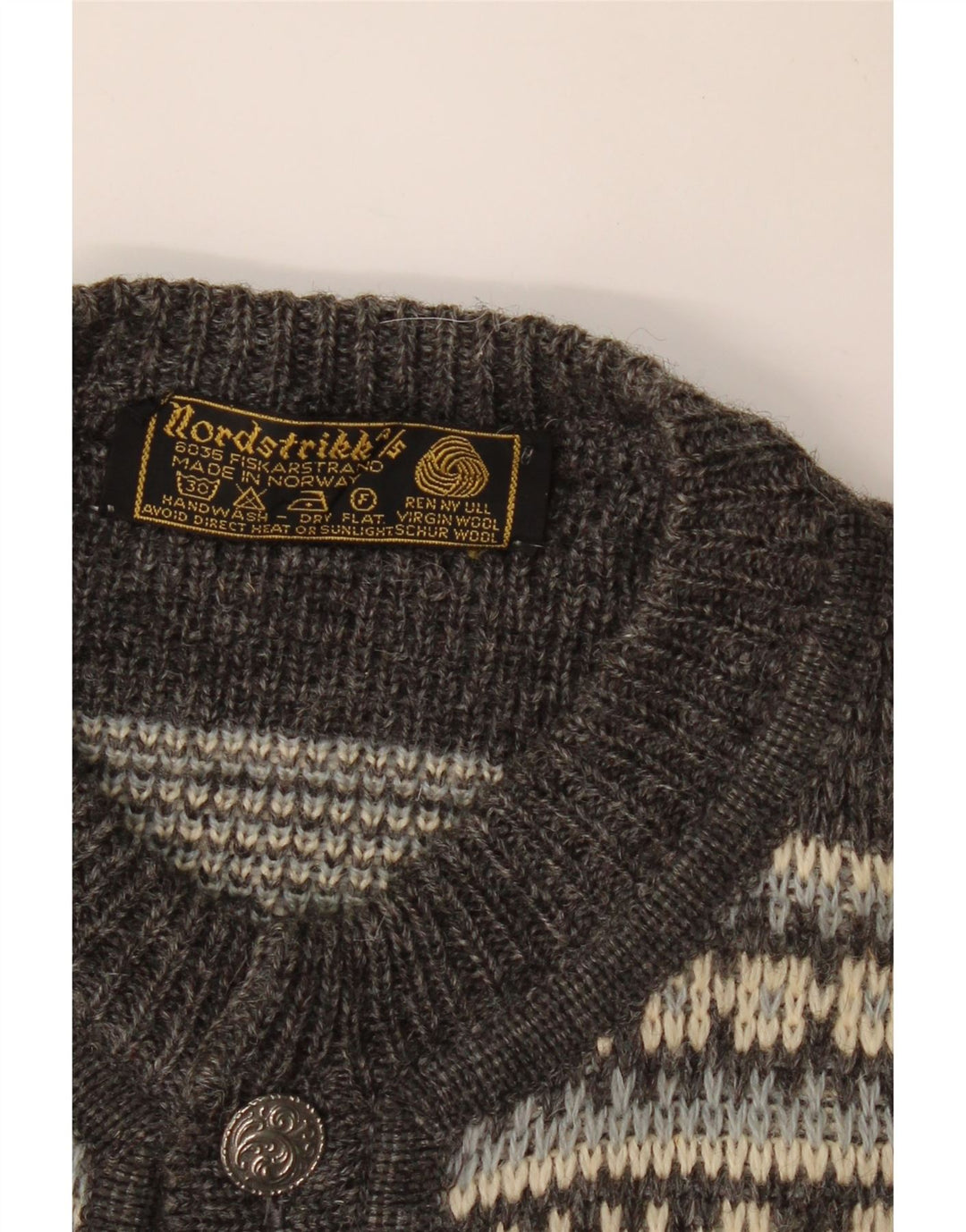 Pulover cardigan pentru bărbați NORDSTRIKK, lână virgină Fair Isle, gri mic