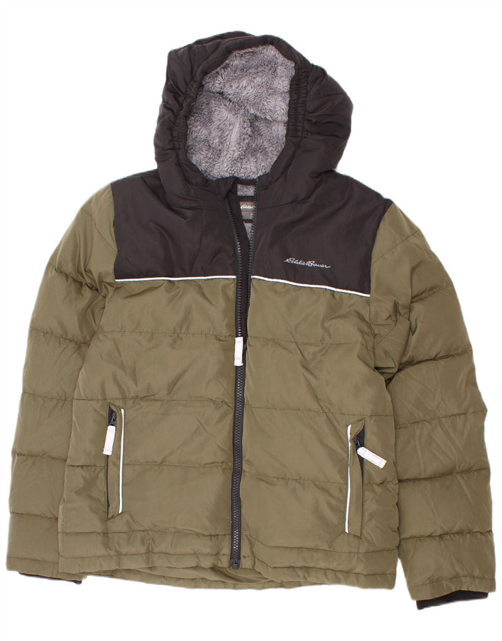 Jachetă căptușită cu glugă pentru băieți Eddie Bauer, 7-8 ani, color kaki mic
