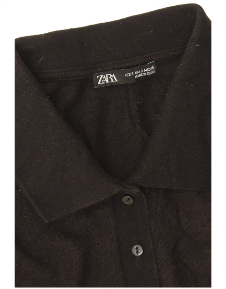 Tricou polo Zara pentru femei UK 10 Small Black Viscose