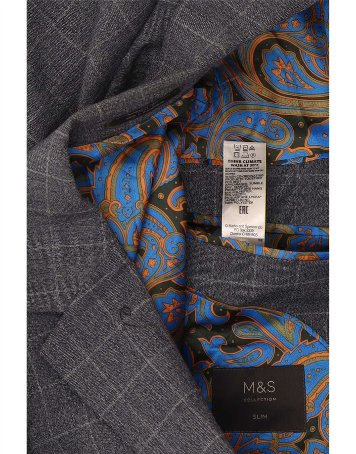 Jachetă pentru bărbați Marks & Spencer, subțire, cu 2 nasturi, UK 36 Small Blue Check