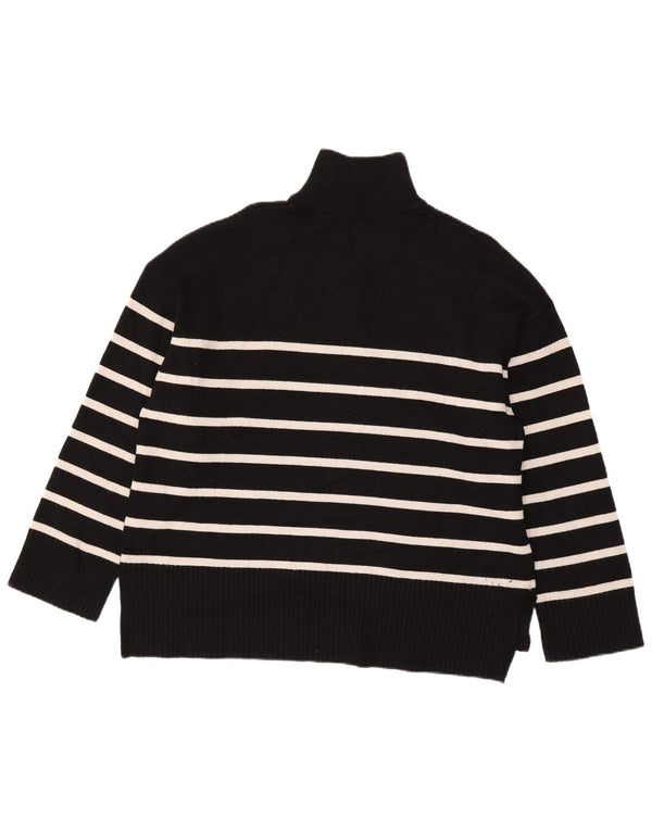 Zara Womens Zip Neck Jumper Sweater UK 18 XL Black Striped Viscose